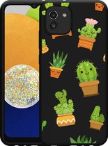 Hoesje Zwart Geschikt voor Samsung Galaxy A03 Happy Cactus
