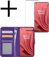 Hoes Geschikt voor OnePlus 10 Pro Hoesje Book Case Hoes Flip Cover Wallet Bookcase Met Screenprotector - Paars