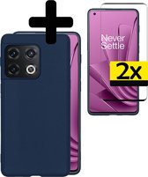 Hoesje Geschikt voor OnePlus 10 Pro Hoesje Siliconen Case Met 2x Screenprotector - Hoes Geschikt voor OnePlus 10 Pro Hoes Siliconen - Donkerblauw.