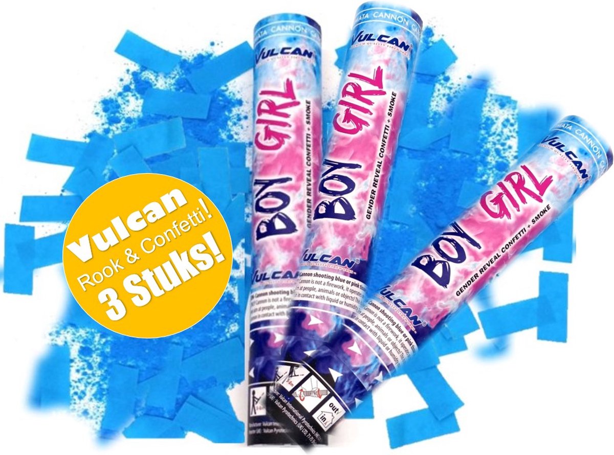 Gender Reveal Rookkanon met Confetti Kwaliteit Vulcan 3 Stuks