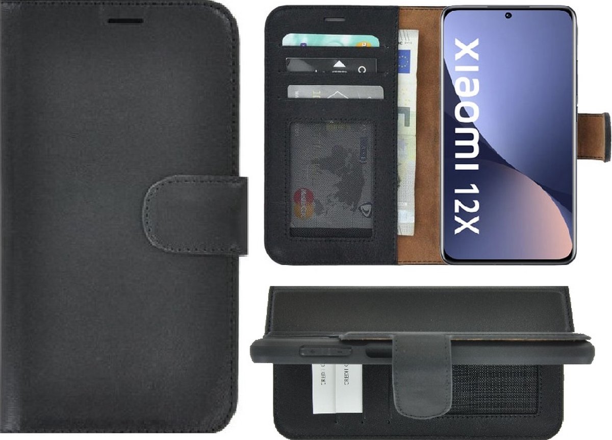MoDo hoesje Geschikt voor Xiaomi 12 Pro - Leer Book Case - Zwart