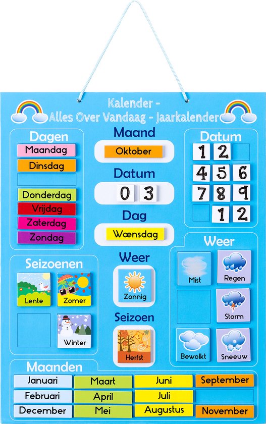 Calendrier d'apprentissage Navaris pour enfants - Tableau calendrier magnétique avec saisons et météo - Calendrier annuel avec aimants - Calendrier pour enfants