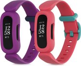 kwmobile horlogeband geschikt voor Fitbit Inspire 2 / Ace 3 - Maat S - 2x siliconen armband voor fitnesstracker in oudroze / mintgroen / paars / donkerblauw