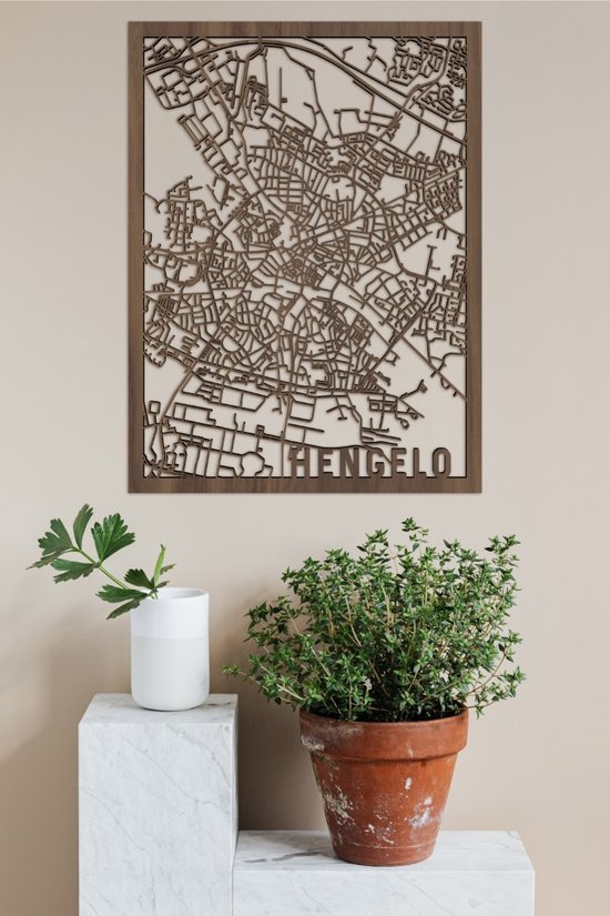 Houten Stadskaart Hengelo Notenhout 30x40cm Wanddecoratie Voor Aan De Muur City Shapes