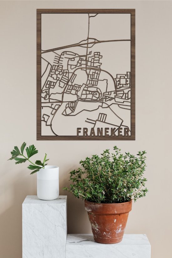 Houten Stadskaart Franeker Notenhout 30x40cm Wanddecoratie Voor Aan De Muur City Shapes