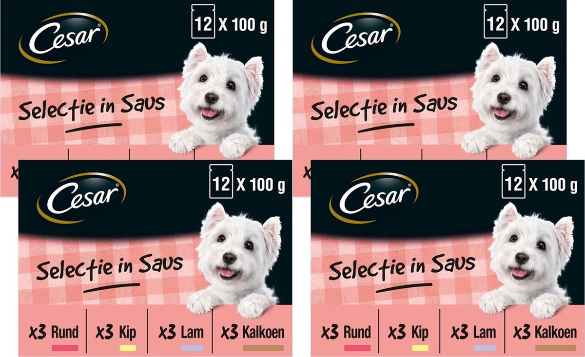 4x Cesar Maaltijdzakje Adult In Saus Multipack - Hondenvoeding - 12x100g