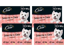 4x Cesar Maaltijdzakje Adult In Saus Multipack - Hondenvoeding - 12x100g