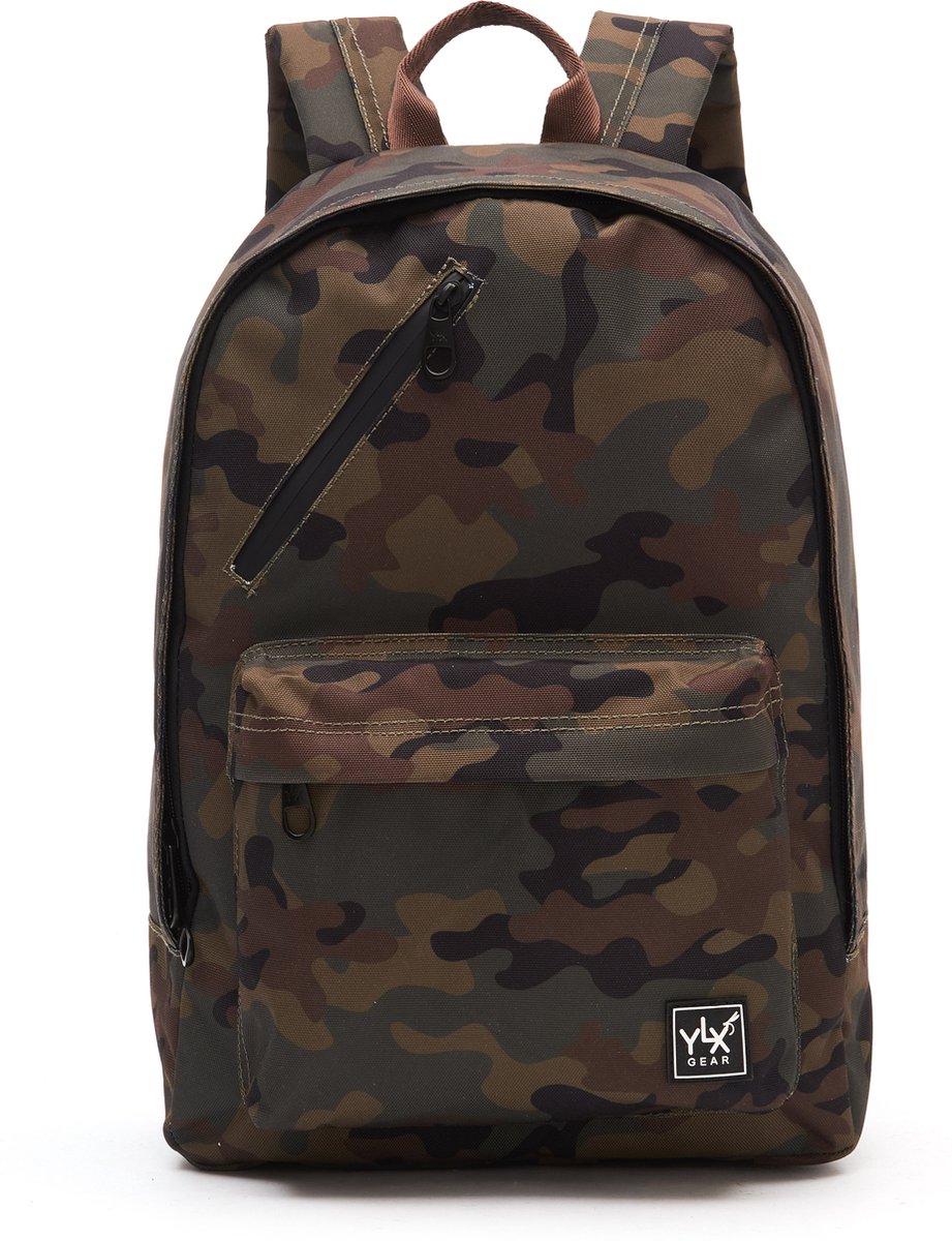 YLX Cornel Backpack Leger print. Zwart, groen, bruin. 15