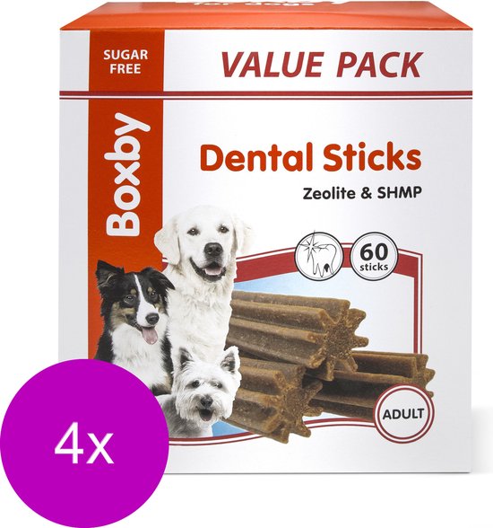 Boxby Dental Sticks Adult Medium Valuepack - Hondensnacks - 4 x Kip 1.2 kg 60 stuks