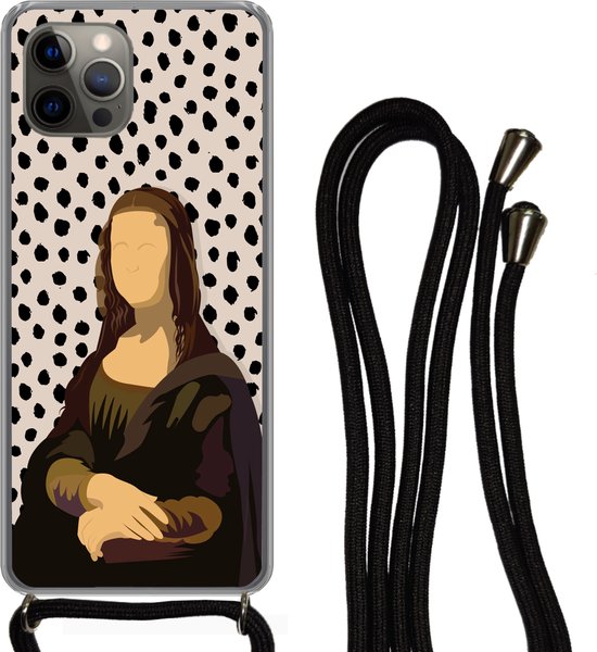 Coque avec cordon iPhone 12 Pro - Pastel - Mona Lisa - Pois - Vieux maîtres - Siliconen - Bandoulière - Coque arrière avec cordon - Coque pour téléphone avec cordon - Coque avec corde