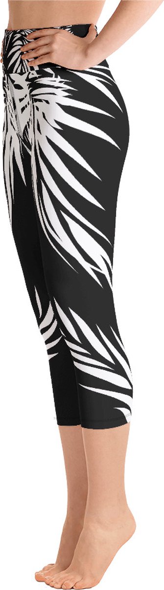 Sportlegging - Capri 3/4 - design Tiger Power Up - High Waist - Dry Fit - High Performance - 4way stretch - unieke print - UPF 50+ - Hardloop - Yoga - Fitness - Dans - Pilates - Training - sportbroek - zwart wit - maat M — afbeelding 5