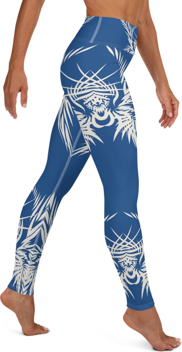 Sportlegging - design Tiger Power Up - High Waist - Dry Fit - High Performance - 4way stretch- unieke print - UPF 50+ - Hardloop - Yoga - Fitness - Dans - Pilates - Training - sportbroek - klassiekblauw wit - maat L — afbeelding 5