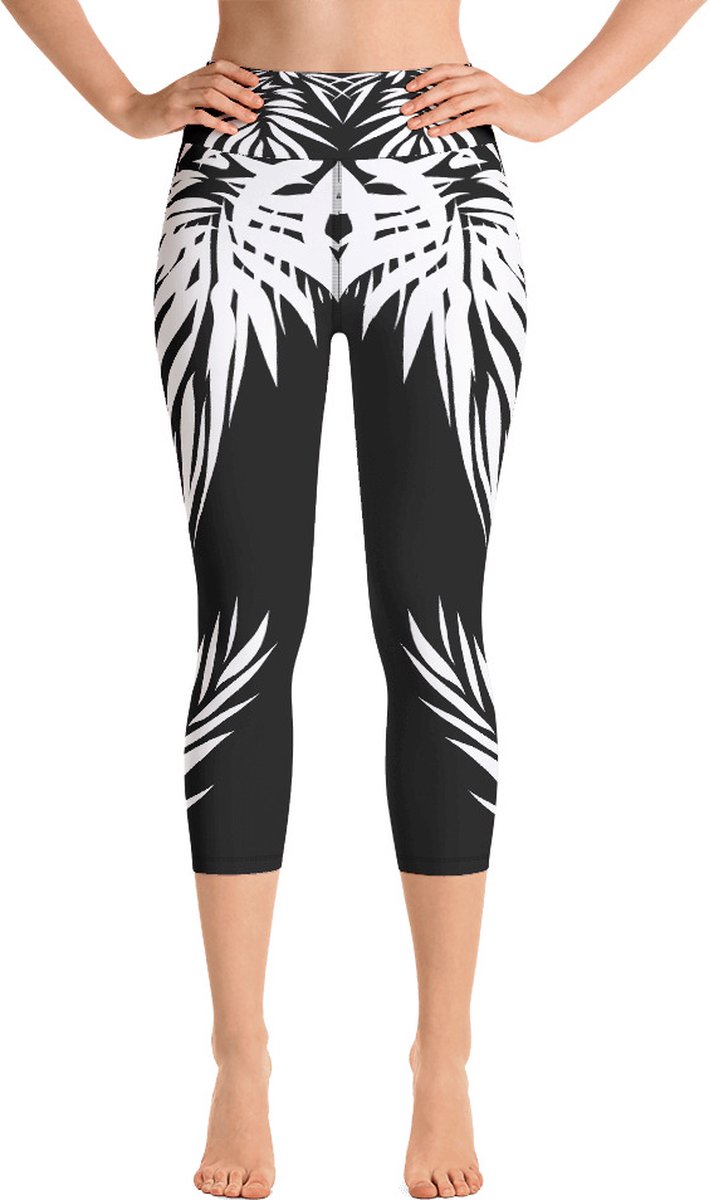 Sportlegging - Capri 3/4 - design Tiger Power Up - High Waist - Dry Fit - High Performance - 4way stretch - unieke print - UPF 50+ - Hardloop - Yoga - Fitness - Dans - Pilates - Training - sportbroek - zwart wit - maat L — afbeelding 2