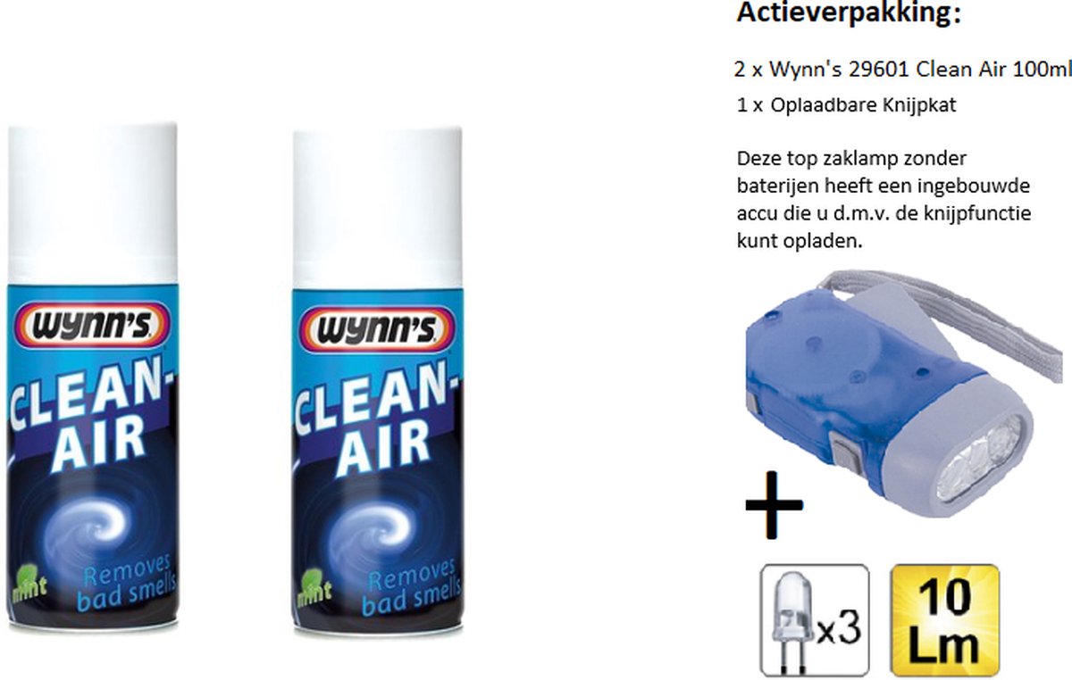 Wynn's 29601 - Clean Air - Airco reiniger - 100ml - 2 Stuks + Zaklamp/Knijpkat