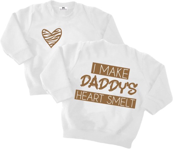 Punt via token Sweater baby en kind I make daddy's heart smelt-trui wit tekst mocca-Maat  56 | bol.com