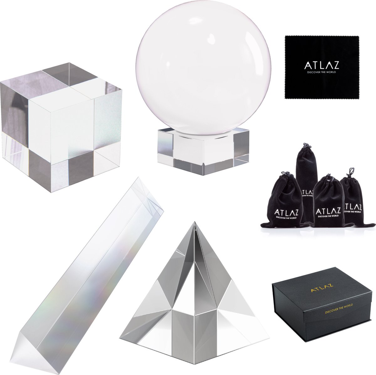 ATLAZ Glazen Fotografie Accessoires Set - Kristallen Bol, Prisma, Piramide & Kubus - Incl. Microvezeldoek & Opbergzak - ATLAZ®