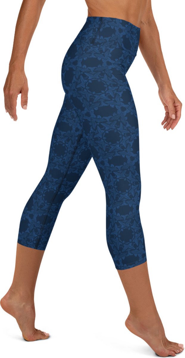 Sportlegging - Capri 3/4 - design Grace in Lace - High Waist - Dry Fit - High Performance - 4way stretch- unieke print - UPF 50+ - Hardloop - Yoga - Fitness - Dans - Pilates - Training - sportbroek - donkerblauw klassiekblauw - maat XS van Merkloos — afbeelding 5