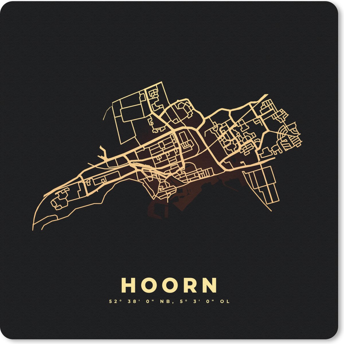 Muismat 20x20 cm - Mousepad Hoorn - Plattegrond - Stadskaart - Kaart - Muismatten - Stadskaart