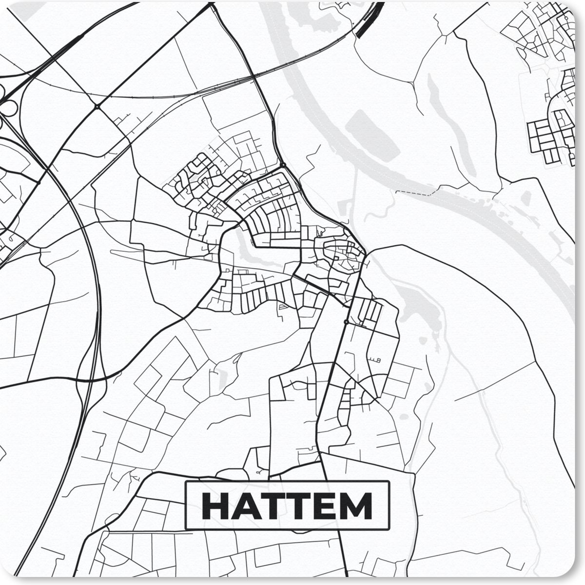 Muismat 30x30 cm - Mousepad Plattegrond - Hattem - Kaart - Stadskaart - Muismatten - Stadskaart