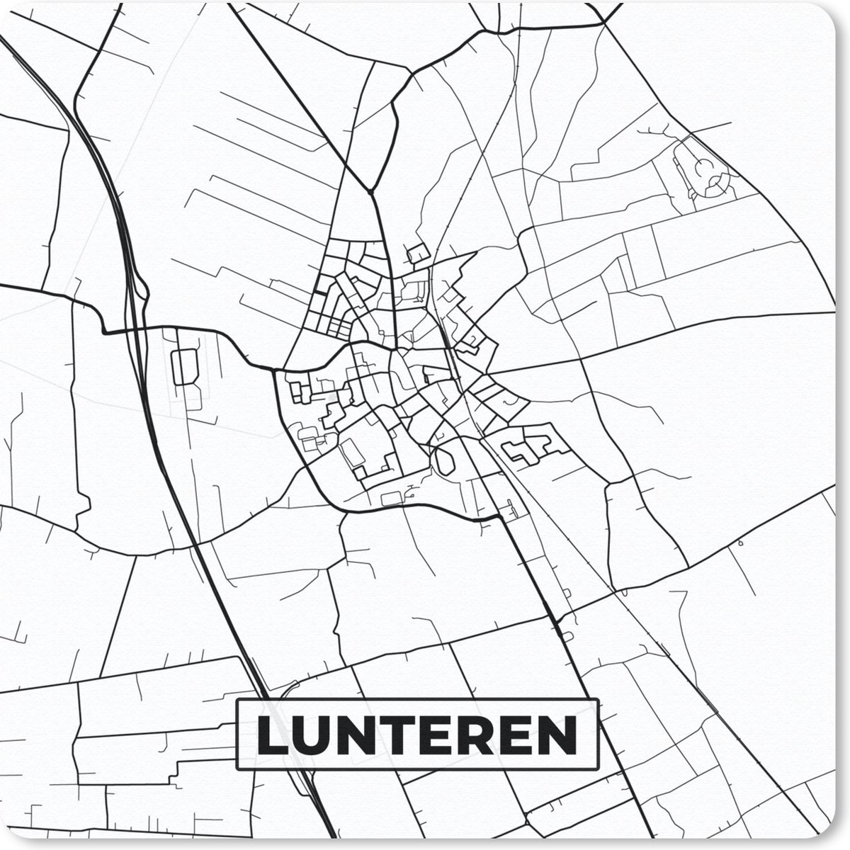 Muismat 30x30 cm - Mousepad Lunteren - Stadskaart - Kaart - Plattegrond - Nederland - Zwart Wit - Muismatten - Stadskaart