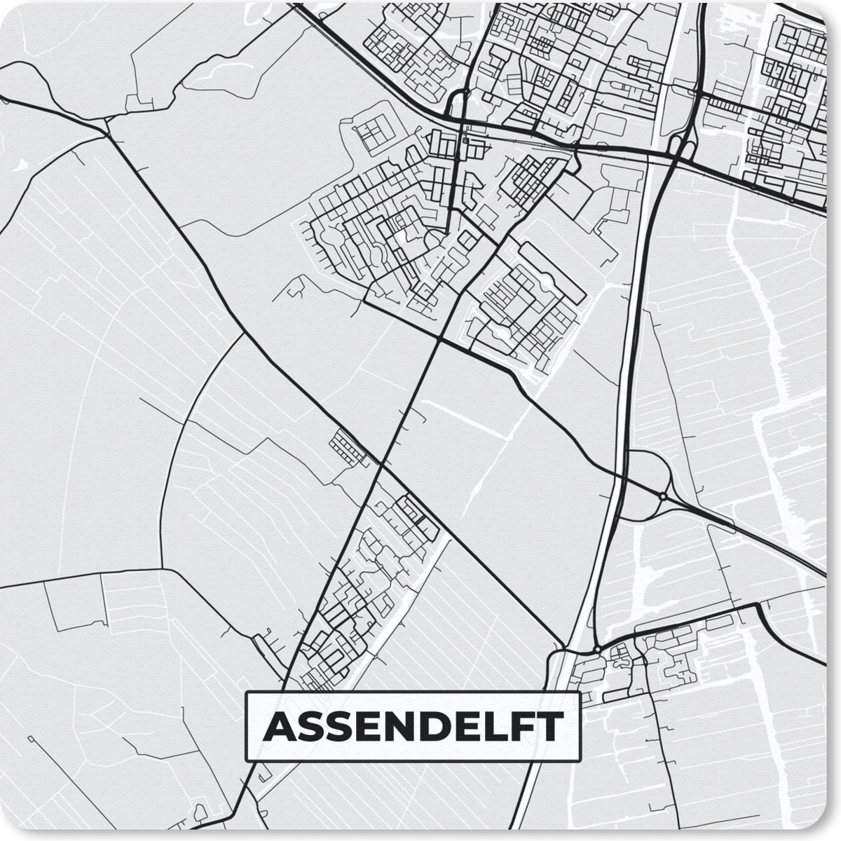 Muismat 30x30 cm - Mousepad Plattegrond - Assendelft - Stadskaart - Kaart - Muismatten - Stadskaart