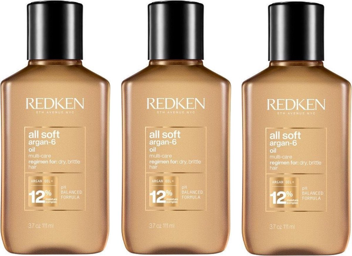 Redken - All Soft Argan-6 Oil - Intens hydraterende haarolie voor droog haar - 3x 111 ml