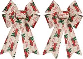 2x stuks kerstboomversiering ornament strikjes/strikken creme/rood print 15 x 25 cm
