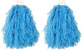 4x Stuks cheerball/pompom blauw met ringgreep 28 cm - Cheerleader verkleed accessoires