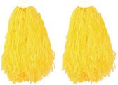 4x Stuks cheerball/pompom geel met ringgreep 28 cm - Cheerleader verkleed accessoires