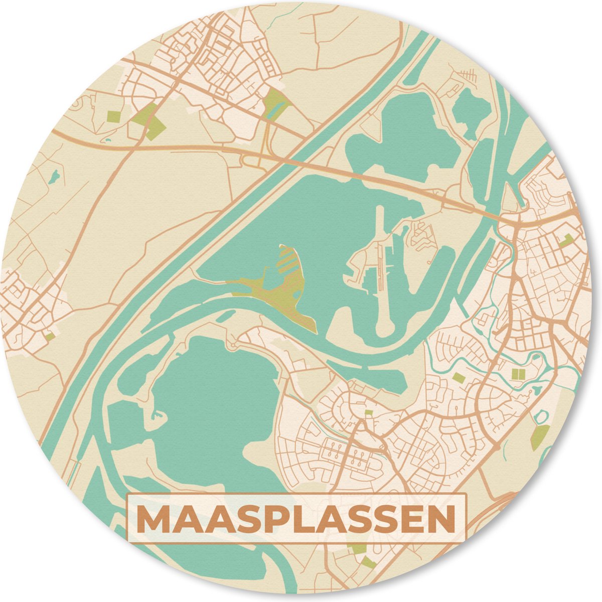 Muismat rond 50x50 cm - Mousepad Maasplassen - Vintage - Stadskaart - Plattegrond - Kaart - Ronde muismatten - Stadskaart