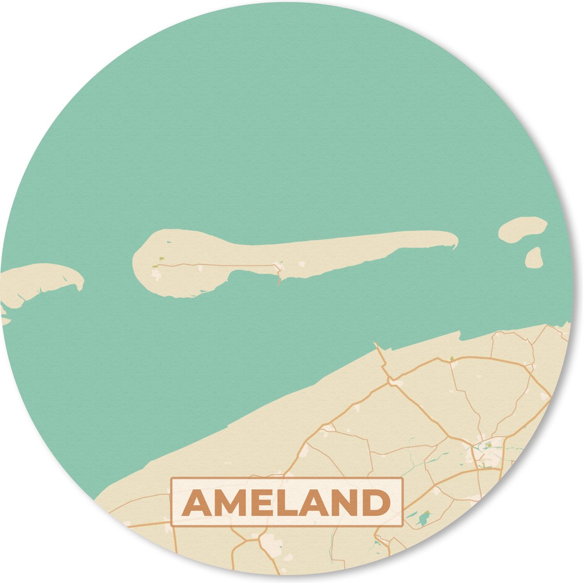Muismat rond 20x20 cm - Mousepad Eiland - Ameland - Kaart - Stadskaart - Plattegrond - Ronde muismatten - Stadskaart