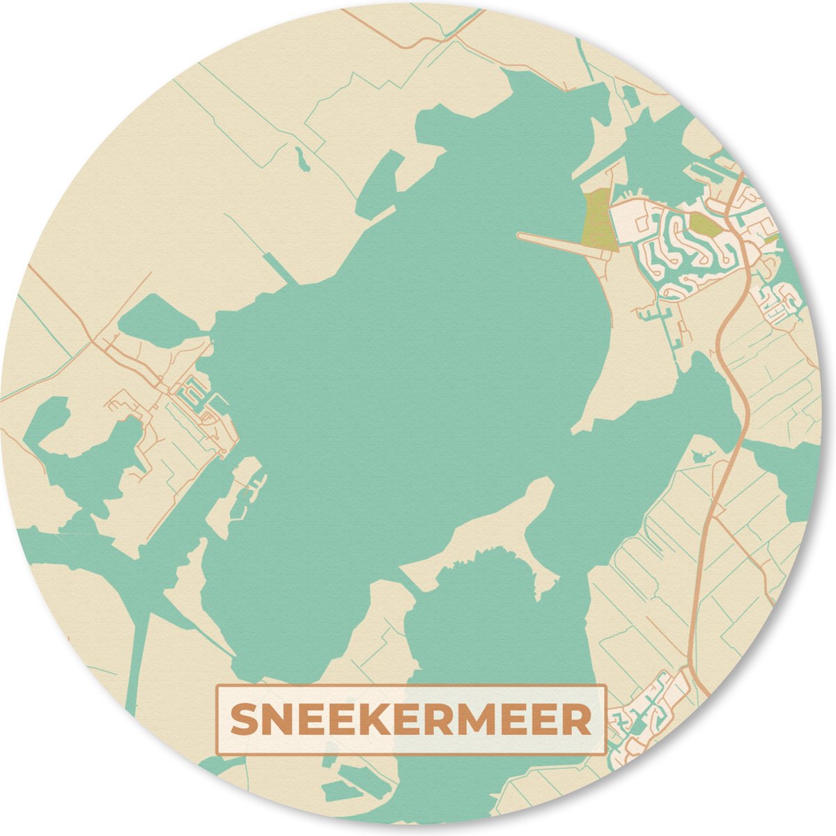 Muismat rond 50x50 cm - Mousepad Friesland - Sneekermeer - Kaart - Plattegrond - Stadskaart - Ronde muismatten - Stadskaart