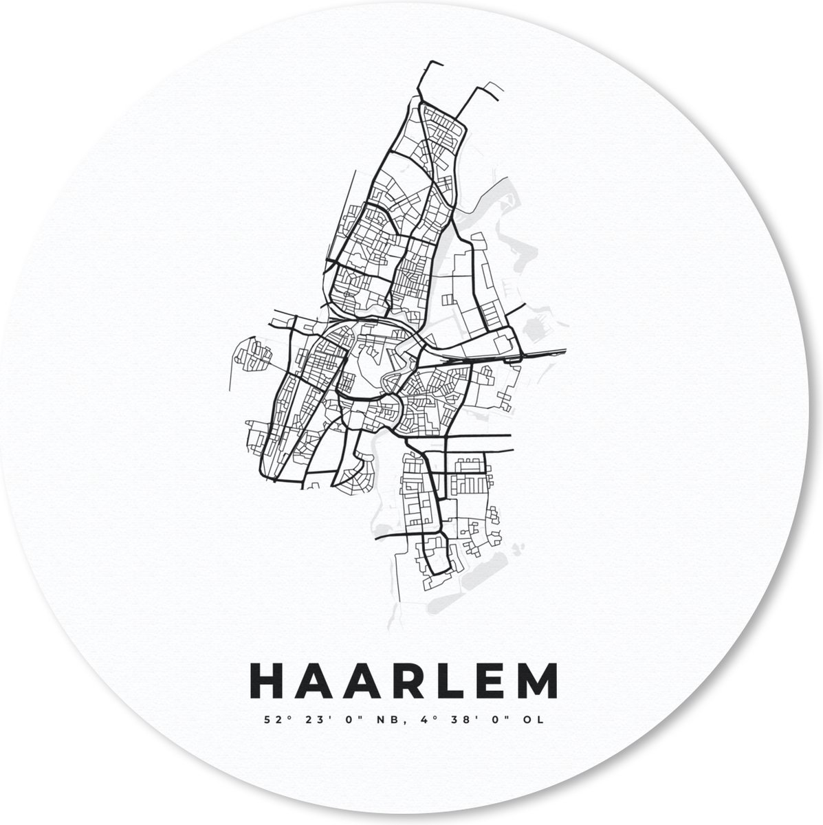 Muismat - Mousepad - Rond - Nederland – Haarlem – Stadskaart – Kaart – Zwart Wit – Plattegrond - 40x40 cm - Ronde muismat