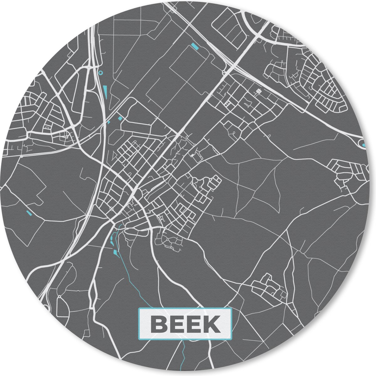 Muismat rond 50x50 cm - Mousepad Beek - Blauw - Plattegrond - Stadskaart - Kaart - Ronde muismatten - Stadskaart