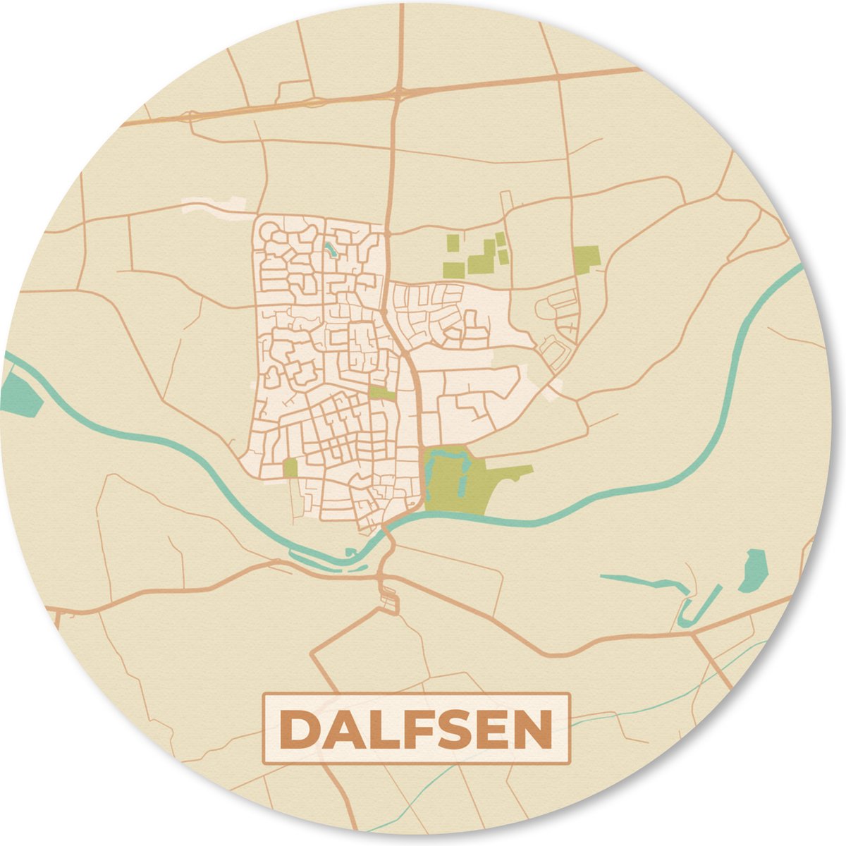 Muismat rond 50x50 cm - Mousepad Plattegrond - Kaart - Dalfsen - Stadskaart - Ronde muismatten - Stadskaart