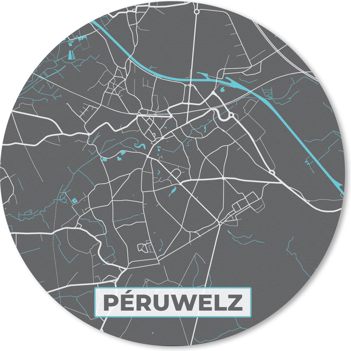 Muismat rond 20x20 cm - Mousepad Stadskaart – Grijs - Kaart – Péruwelz – België – Plattegrond - Ronde muismatten - Stadskaart