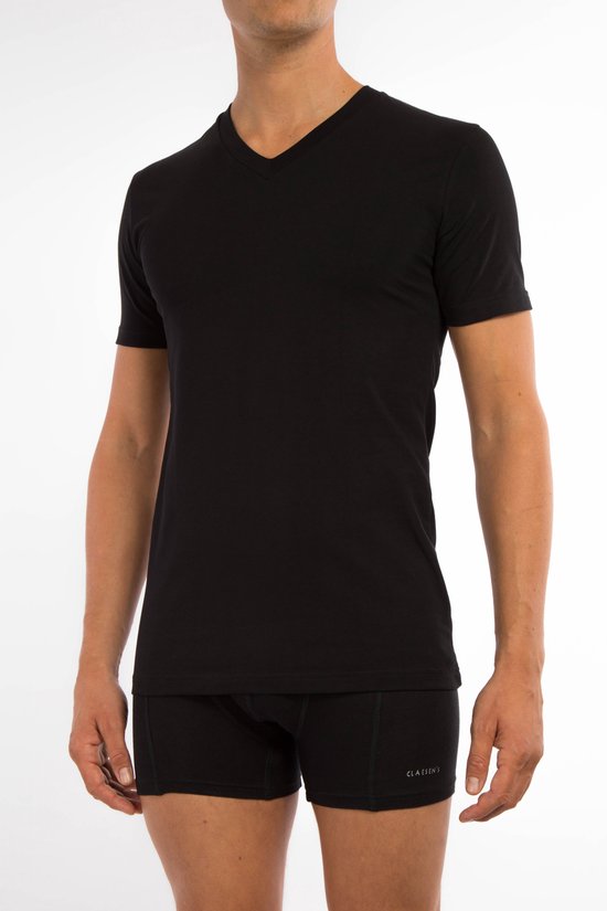Claesen's® - Heren T Shirt 2 pack Zwart V-Neck Cotton/Lycra - Zwart - 95% Katoen - 5% Lycra