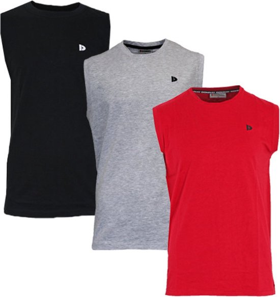 3-Pack Donnay T-shirt zonder mouw (589100) - Sportshirt - Heren - Black/Grey marl/Berry Red - maat XXL