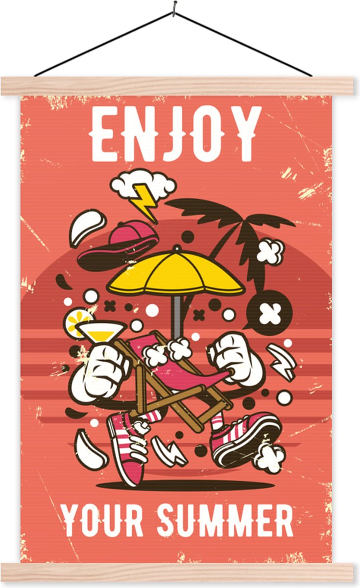 Posterhanger incl. Poster 60x90 cm - Schoolplaat - Parasol - Zomer - Retro - Textielposter