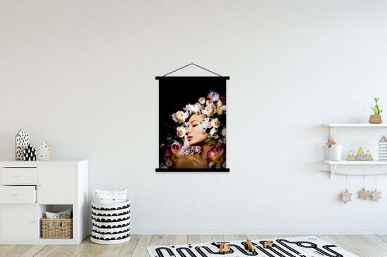 Porte-affiche avec affiche - Affiche scolaire - Femmes - Fleurs - Roses - Portrait - 120x160 cm - Lattes noires
