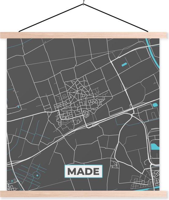 Porte-affiche avec affiche - Affiche scolaire - Carte - Carte - Fabriqué - Plan de la ville - 90x90 cm - lattes vierges
