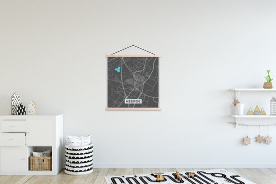 Porte-affiche avec affiche - Affiche scolaire - Carte - Carte - Heerde - Plan de la ville - 90x90 cm - lattes vierges