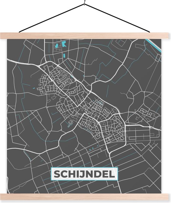 Porte-affiche avec affiche - Affiche scolaire - Carte - Schijndel - Plan d'étage - Plan de la ville - 40x40 cm - lattes vierges