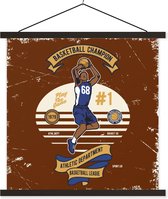 Affiche scolaire - Mancave - Basketbal - Vintage - Rouge - 60x60 cm - Lattes noires