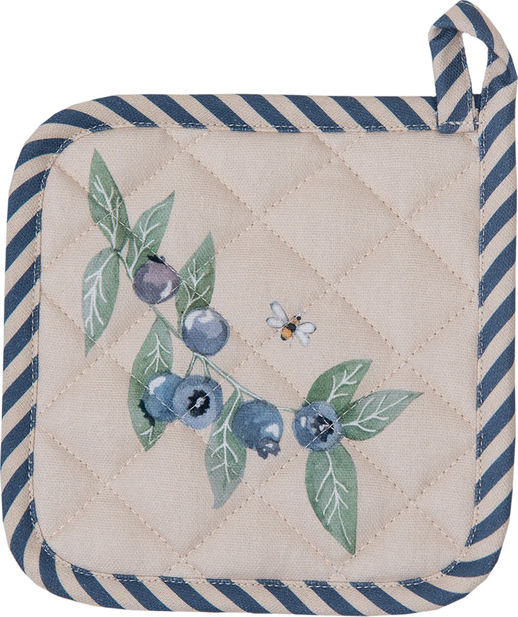 Clayre & Eef Kind Pannenlap 16x16 cm Beige Blauw Katoen Bos Dieren Herfst