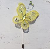 2 gele corsage vlinders op luxe verzilverde speld met afsluitdopje - pasen - butterfly - vlinder - geel - pasen - corsage