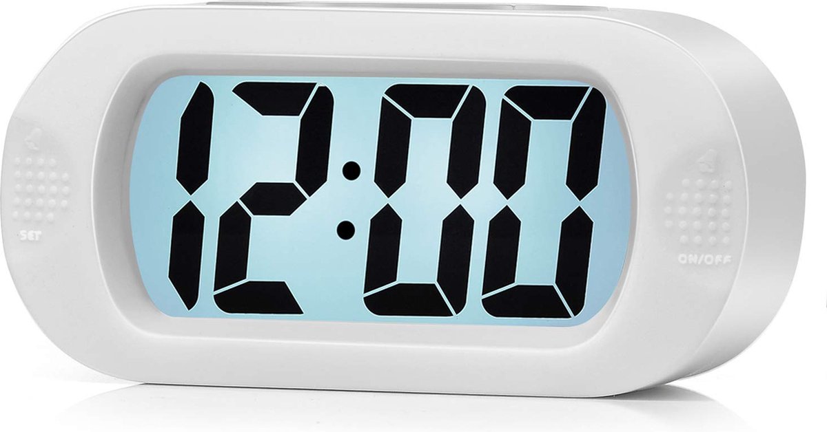 Digitale wekker 12 uurs am/pm - alarmklok met snooze en nachtlicht - wit