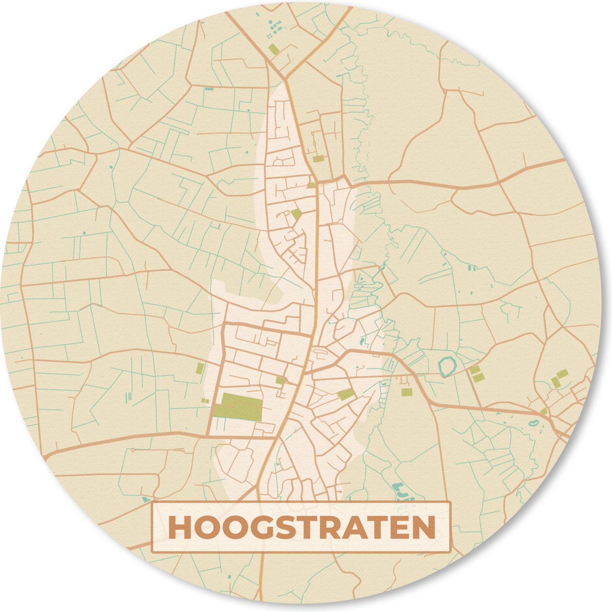 Muismat rond 50x50 cm - Mousepad Plattegrond - Kaart - Stadskaart - Hoogstraten - België - Ronde muismatten - Stadskaart