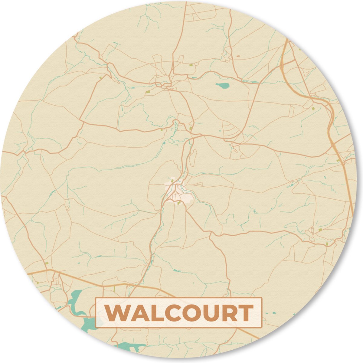 Muismat rond 50x50 cm - Mousepad Walcourt - Plattegrond - Stadskaart - Kaart - België - Ronde muismatten - Stadskaart