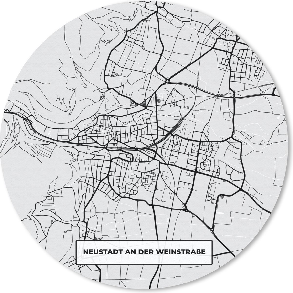 Muismat rond 50x50 cm - Mousepad Stadskaart - Plattegrond - Neustadt An Der Weinstraẞe - Duitsland - Kaart - Ronde muismatten - Stadskaart